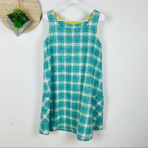 Teal Plaid Hand Made Jumper with Pockets Size S